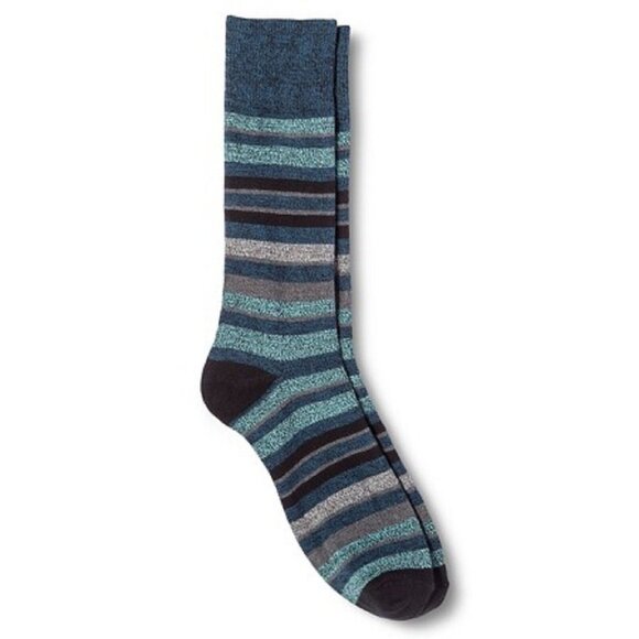 Merona Size 6-12 Crew Socks Mens Dress Striped Blue Gray Black Comfortable NEW - Picture 1 of 1